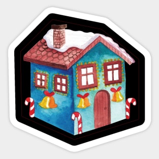 Blue House with Christmas lights Sticker